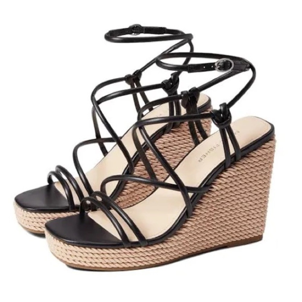 Marc Fisher Zesty Strappy Ankle Strap Wedge Sandals Black Size 9 New